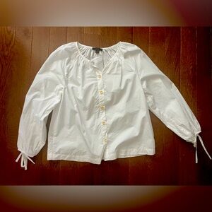 J. Crew linen white top with tie sleeve